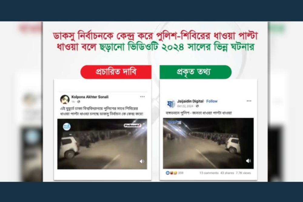 ডাকসু নির্বাচনকে কেন্দ্র করে পুলিশ-শিবিরের ধাওয়া পাল্টা ধাওয়া বলে ছড়ানো ভিডিওটি ২০২৪ সালের ভিন্ন ঘটনার
